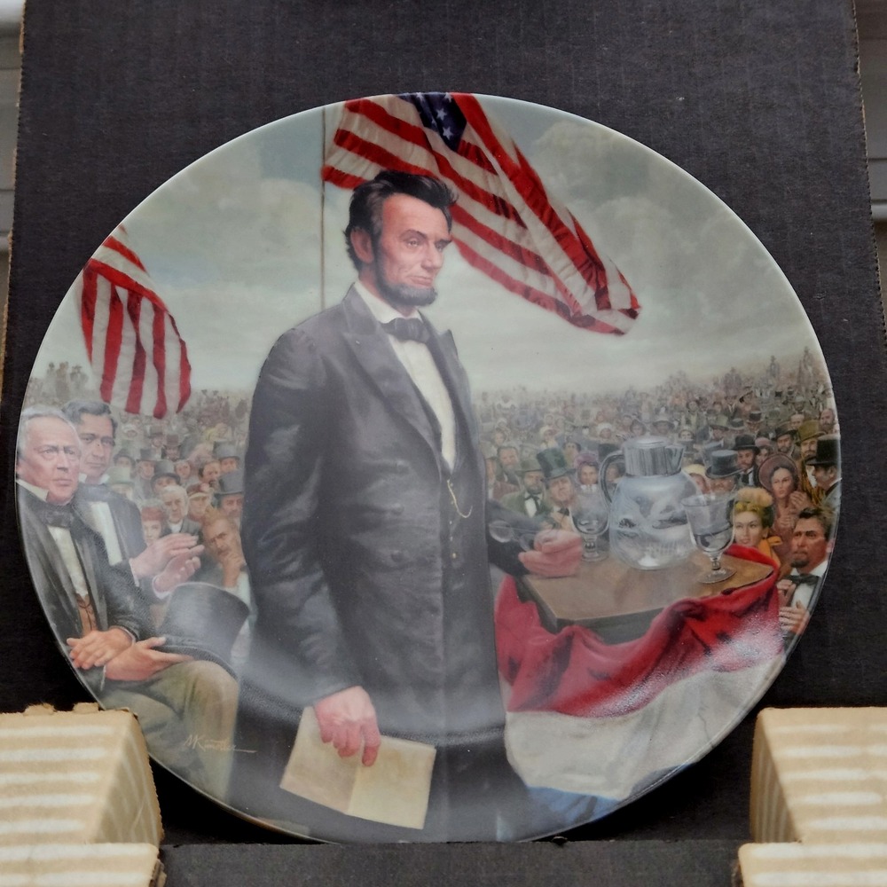 Edwin Knowles • Lincoln Gettysburg Address Plate 1986 • NIB COA • Mort Künstler